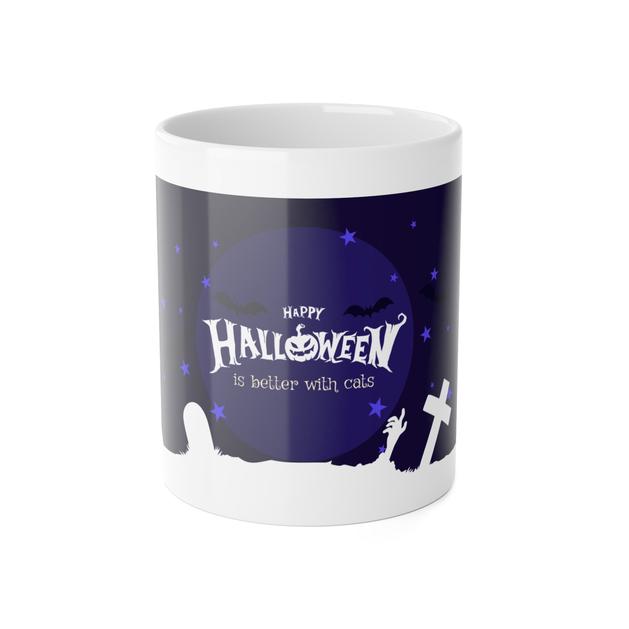 Happy Halloween with Witch's Cats | White Ceramic Mug